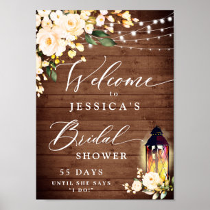 Blush Roses Lantern Rustic Wood Bridal Shower Poster