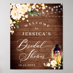 Blush Roses Lantern Rustic Wood Bridal Shower Poster
