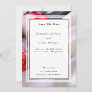Blush Roses & Pearls Rink Red Cream Wedding Save The Date