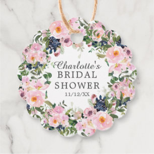 Blush Roses & Peonies Bridal Shower Favour Gift Ta Tags