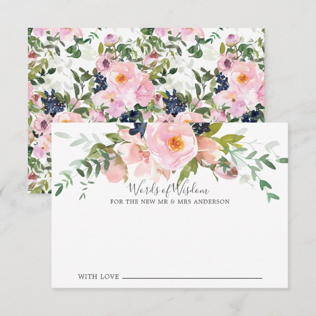 Blush Roses & Peonies Bride Words of Wisdom Card (Front/Back)