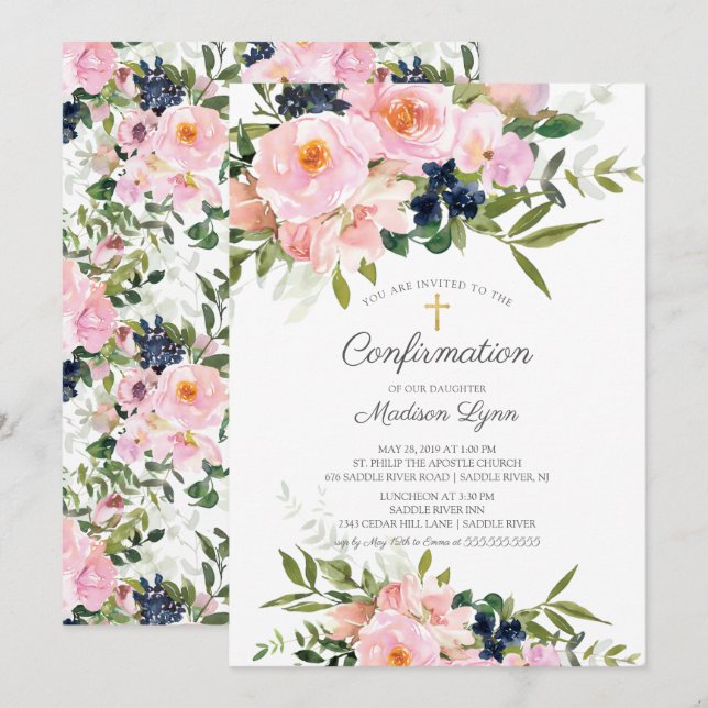 Blush Roses & Peonies Confirmation Invitation (Front/Back)