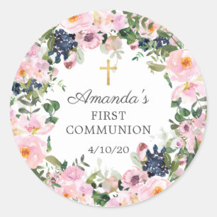 Blush Roses & Peonies First Communion Sticker