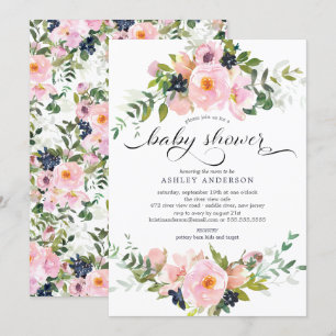 Blush Roses & Peonies Floral Baby Shower Invitation