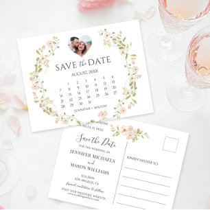 Blush Roses Peonies Floral Photo Save the Date  Postcard