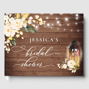 Blush Roses Rustic Wood Lantern Bridal Shower Guest Book