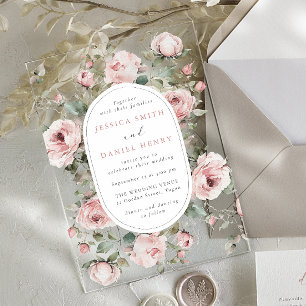 Blush Roses & Sage Floral Frame Wedding Acrylic Invitations