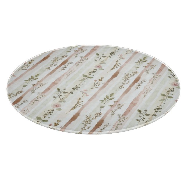 Blush Roses Stripes Floral Cutting Board (Corner)