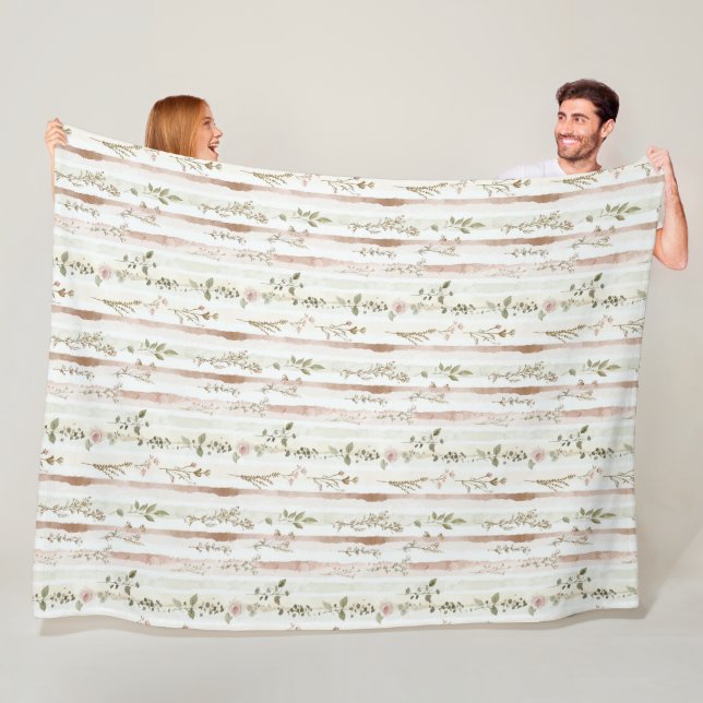 Blush Roses Stripes Floral Fleece Blanket (In Situ)