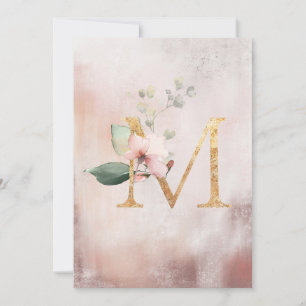 Blush Roses Watercolor Elegant Monogram Wedding Thank You Card