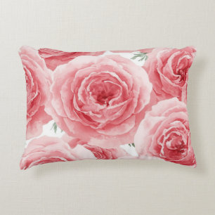 Blush Roses Watercolor Floral Pink Petal Pattern Accent Pillow