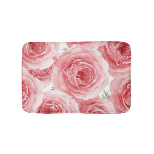 Blush Roses Watercolor Floral Pink Petal Pattern Bath Mat
