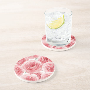 Blush Roses Watercolor Floral Pink Petal Pattern Coaster