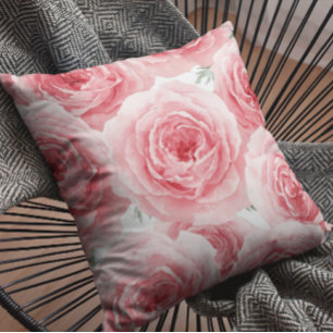 Blush Roses Watercolor Floral Pink Petal Pattern Throw Pillow