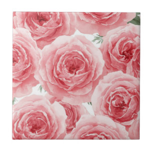 Blush Roses Watercolor Floral Pink Petal Pattern Tile