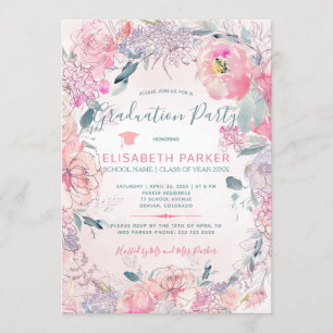 Blush roses watercolor PHOTO graduation party Invitation
