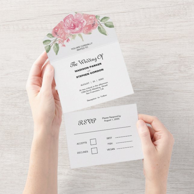Blush Roses Wedding All In One Invitation (Tearaway)