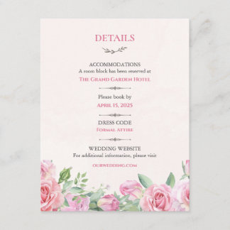 Blush Roses Wedding Details Card | Editable Floral