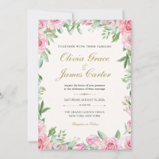 Blush Roses Wedding Invitation | Editable Floral