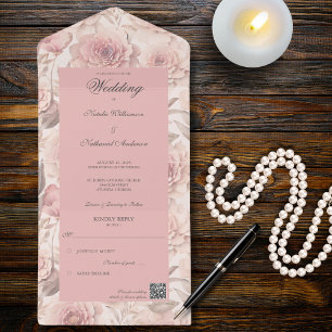 Blush Roses with QR Code All In One Invitation