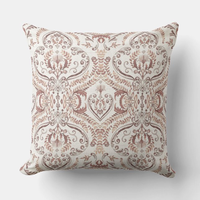 Blush Royale Damask Throw Pillow (Front)