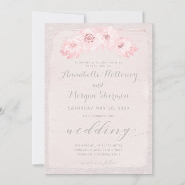 Blush Rustic Calligraphy Wedding Invitation (Front)