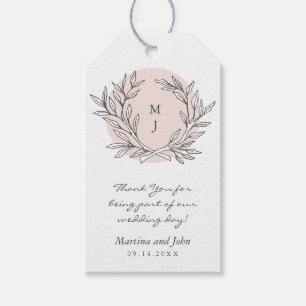 Blush Rustic Monogram Wreath Wedding Favour Tag