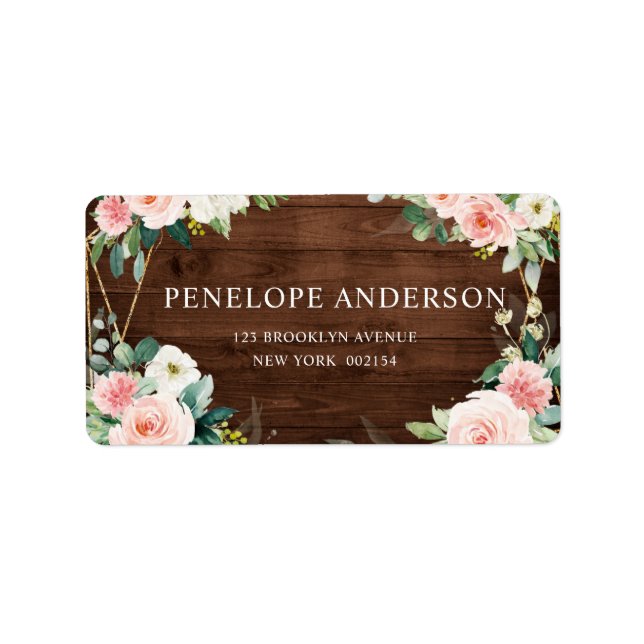 Blush Rustic Wood Floral Geometric Botanical Label (Front)
