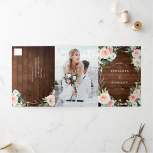 Blush Rustic Wood Floral Geometric Botanical Tri-F Tri-Fold Programme