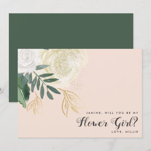 Blush & Sage Glitter Flower Girl Proposal Invitation