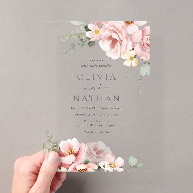 Blush & Sage Green Divine Elegance Wedding Acrylic Invitations (Insitu (Handheld))