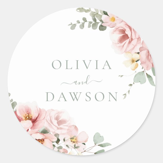 Blush & Sage Green Divine Elegance Wedding Classic Round Sticker (Front)