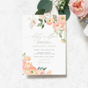 Blush & Sage Green Flowers Baby in Bloom Shower Invitation