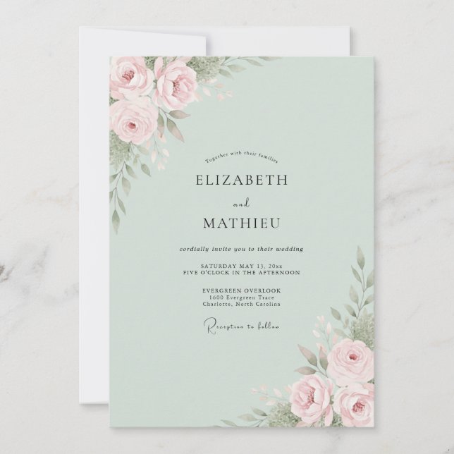 Blush Sage Ranunculus Eucalyptus Wedding Invitation (Front)