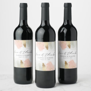 Blush & Sage Watercolor Gold Geometric Wedding Wine Label