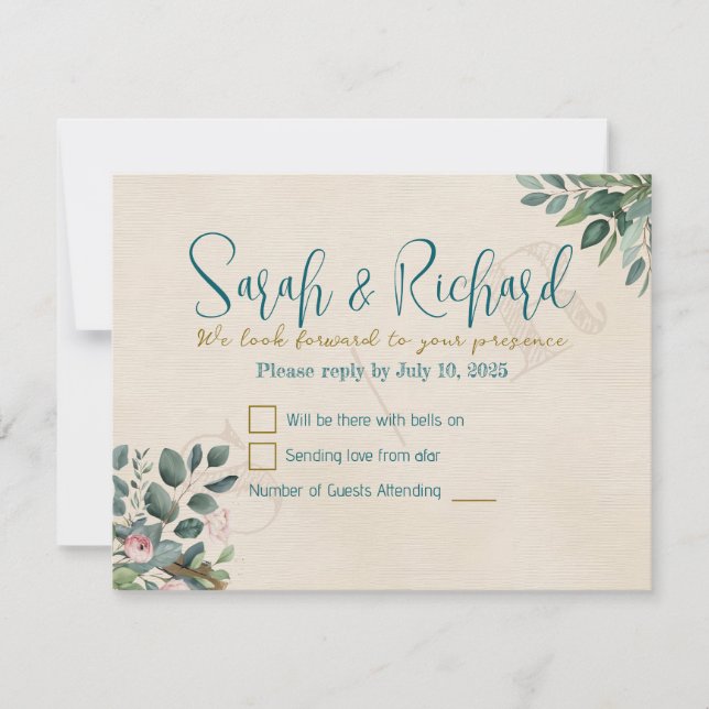 Blush & Sage with Watercolor Foliage Wedding RSVP Card (Front)