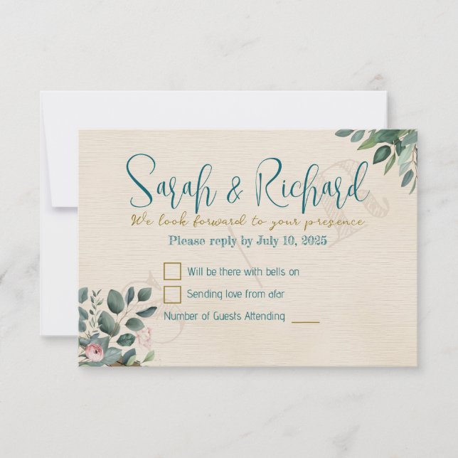 Blush & Sage with Watercolor Foliage Wedding RSVP Card (Front)