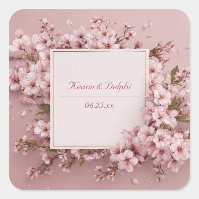 Blush Sakura Cherry Blossom Wedding  Square Sticker (Front)