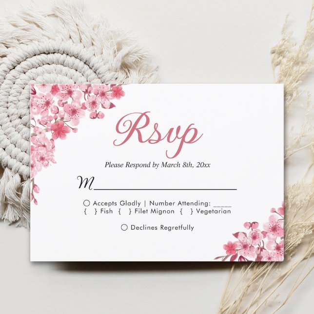 Blush Sakura Wedding – Spring Floral  RSVP Card (Creator Uploaded)