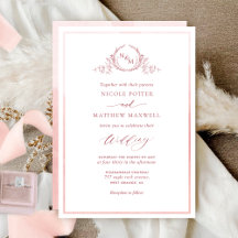 Blush Salmon Pink Watercolor Chic Monogram Wedding