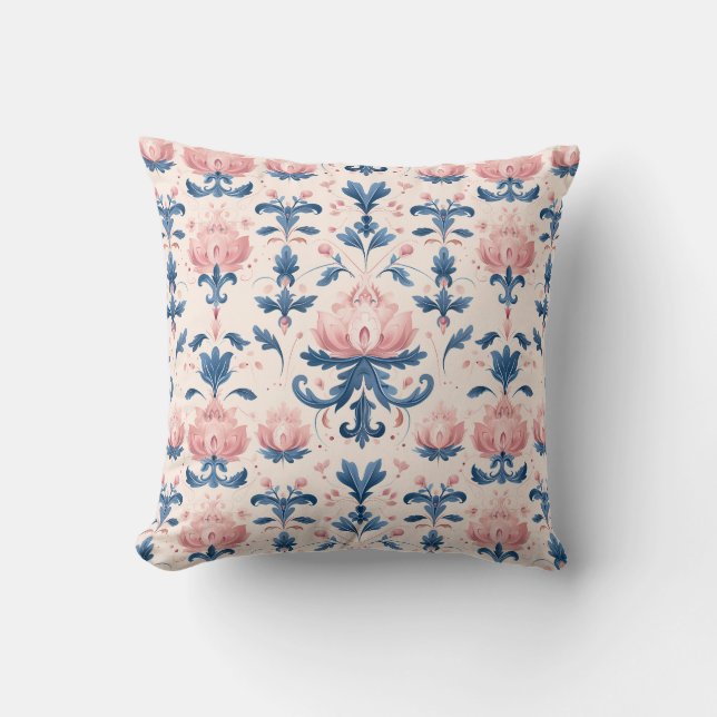 Blush & Sapphire Lotus Elegance Princesscore Throw Pillow (Front)