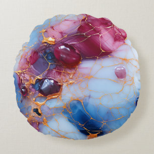 Blush & Sapphire Marble with Gold Veins Round Pillow