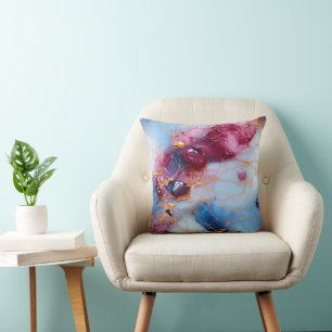 Blush & Sapphire Marble with Gold Veins Throw Pillow