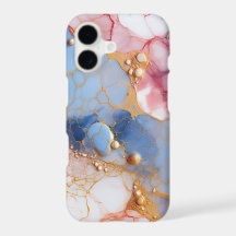 Blush & Sapphire Marble with Golden Pearls