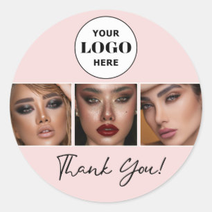 Blush Script Logo Photo Makeup Thank You Classic Round Sticker