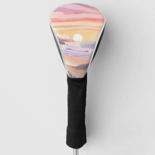 Blush Sea Sunset   Beach Watercolor Painting Golf Head Cover