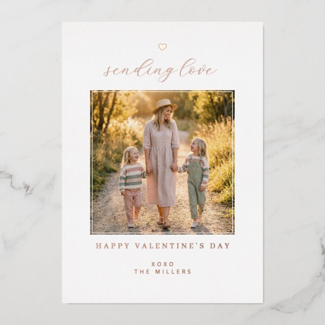 Blush Sending Love Photo Foil Holiday Card (Front)