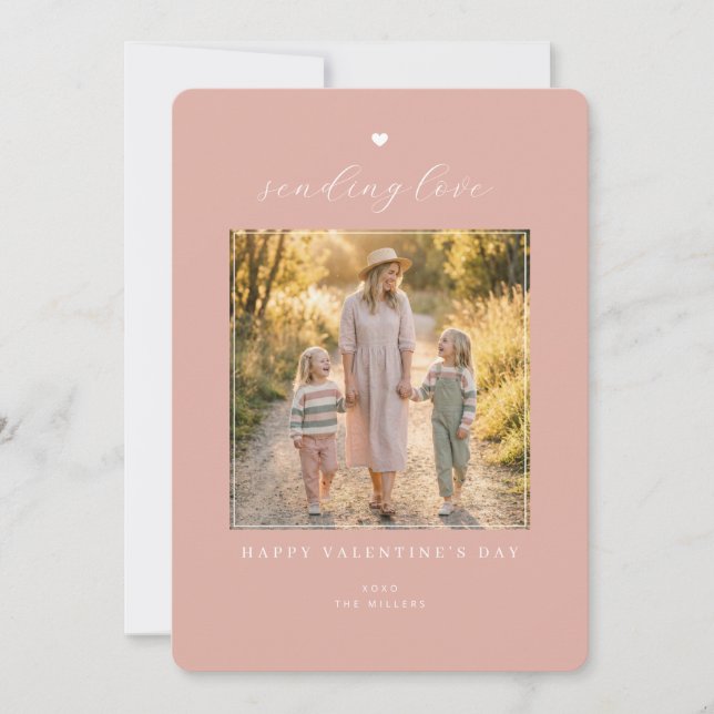 Blush Sending Love Photo Holiday Card (Front)