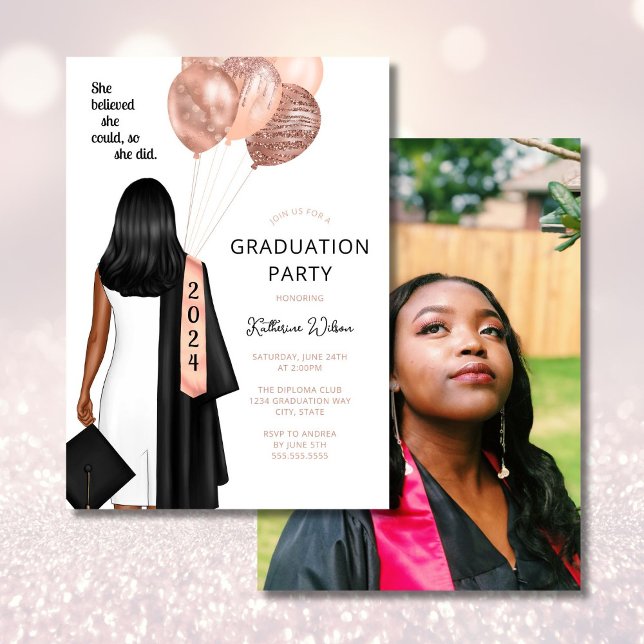 Blush She Believed She Could PhotoGraduation Party Invitation (Creator Uploaded)