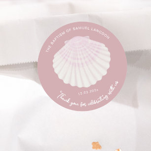Blush shell Christening baptism Thank you Classic Round Sticker